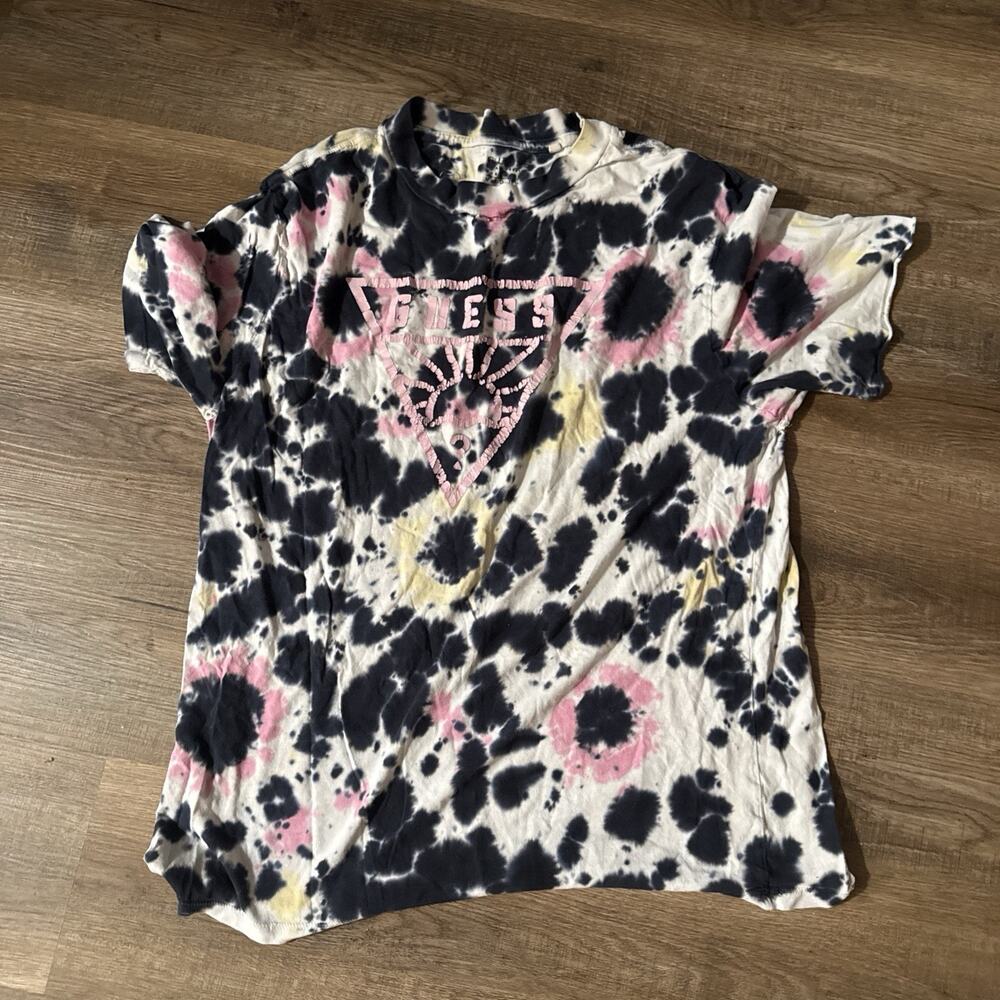 Guess Mens White BlackTie-Dye Short Sleeve Crew Neck Pullover T-Shirt Size M - Picture 8 of 8